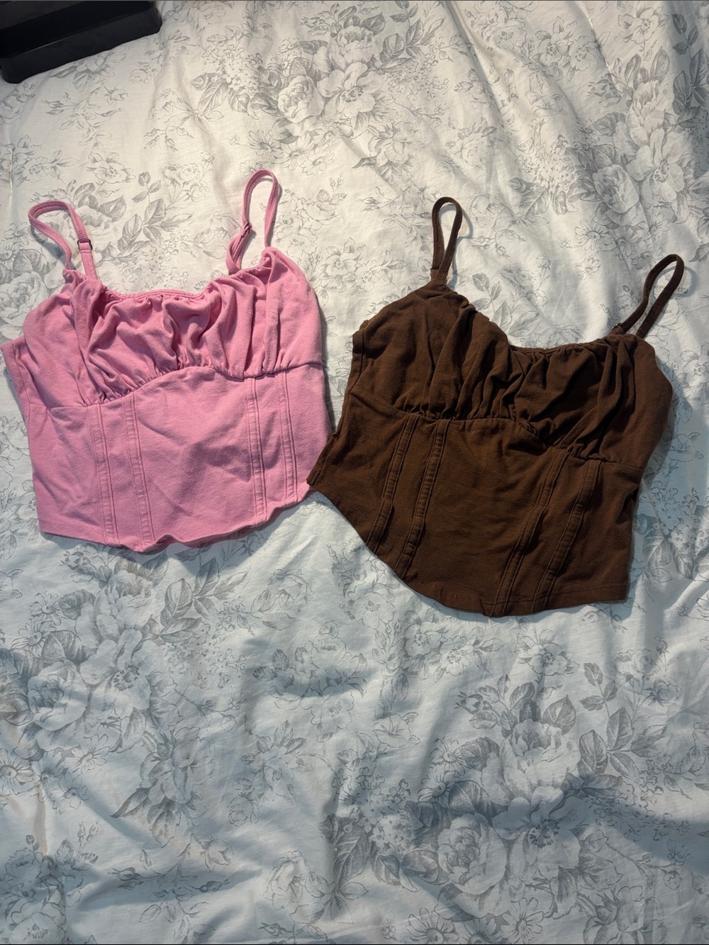 Hollister Pink and Brown Bustier Camisole Tops